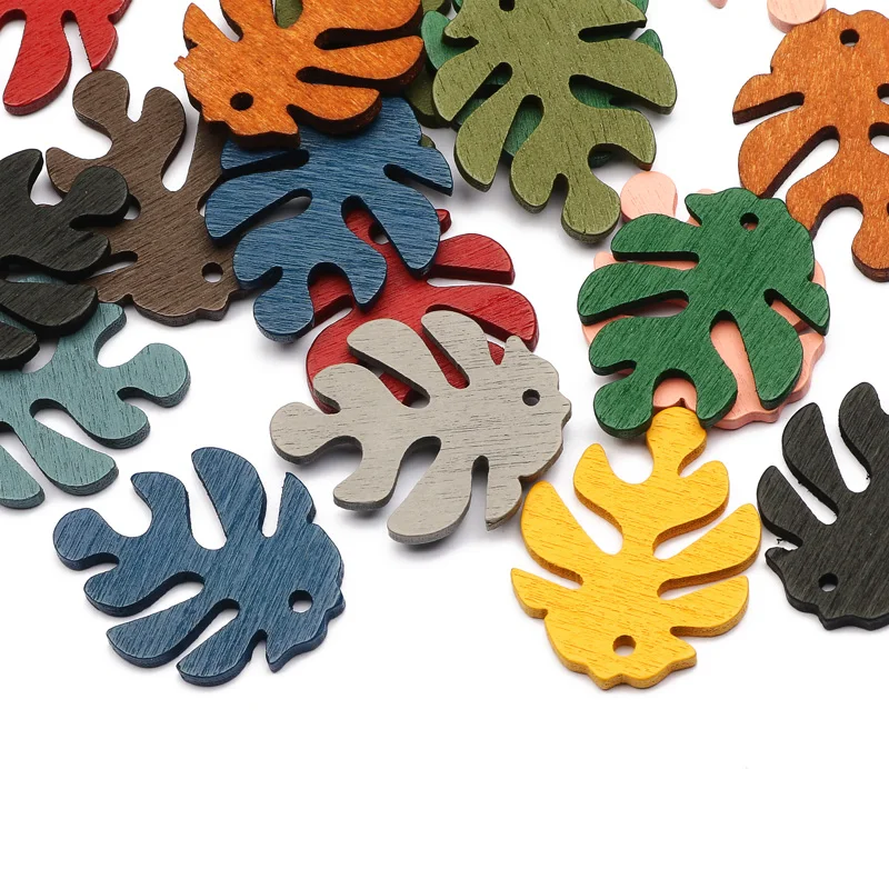 

24x30mm Colorful Leaf Natural Wood Beads 30pcs Wooden Loose Spacer Beads For Jewelry Making DIY Necklace Bracelet Accessories