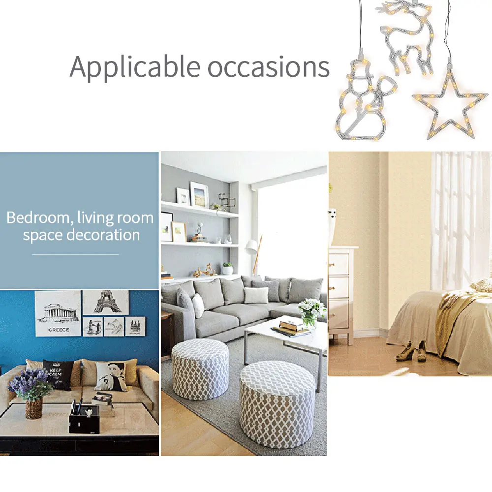 

Christmas Decoration Lamp With Suction Cup Five-Pointed Star Elk Snowman Curtain Light Decoration Battery Powered (Not Included)