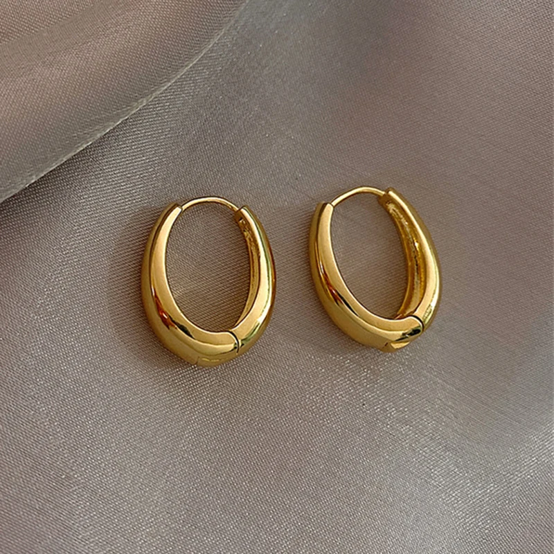 

BLIJERY Classic Copper Alloy Smooth Metal Hoop Earrings For Women Fashion Korean Jewelry Temperament Girl's Daily Wear Earrings