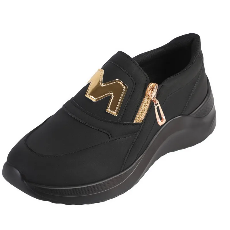 Spring Black Wedges Sneakers Platform Women Shoes Thick Bottom Fashion Zipper Non-slip Casual Korean Women's Vulcanized Shoes