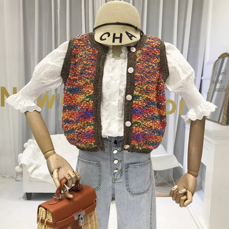 Вязаный жилет для женщин кардиган безрукавка укороченный без рукавов куртка