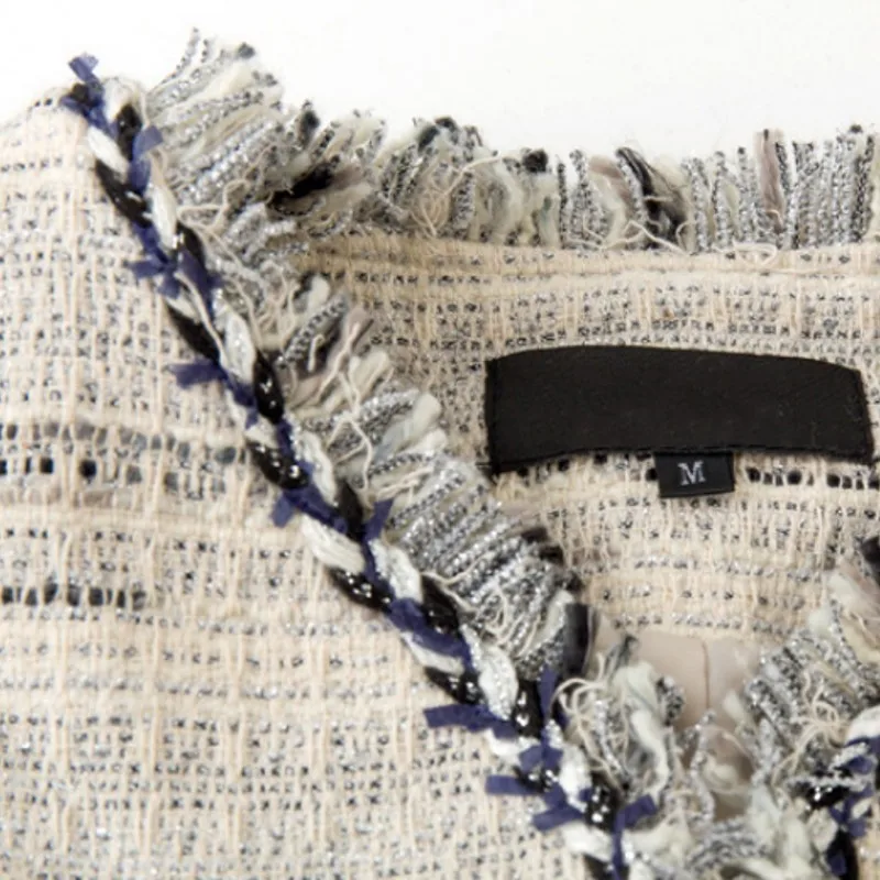 Женская твидовая куртка с длинным рукавом дизайнерская подиумная бежевая