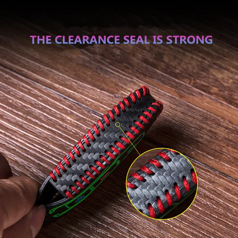 Светящиеся углеродного Фиери Кожаный Автомобильный Брелок с 3 чехол для ключей