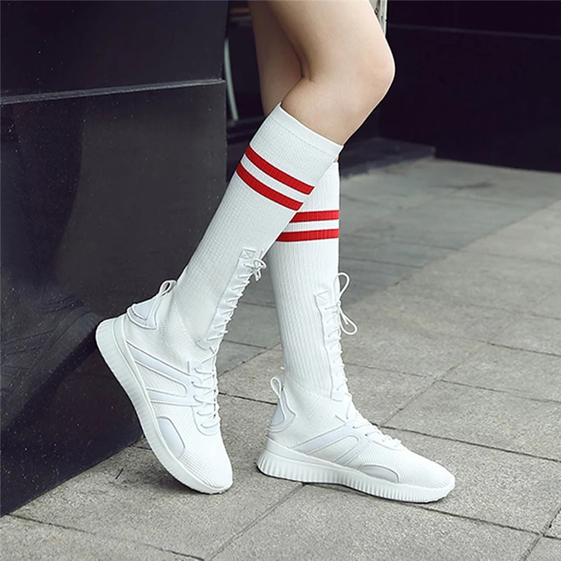 Ботинки 2019 г. Женские носки эластичные повседневные Высокие Сапоги выше колена