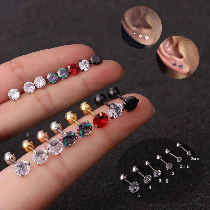 

1Pc 2-5mm Round Cz Barbell Cartilage Stud Earring 20g Stainless Steel Small Tragus Conch Rook Helix Ear Piercing Jewelry