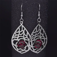 gothic red glass rose flower stainless steel earrings women silver color drop earring jewelry boucles doreilles exs04