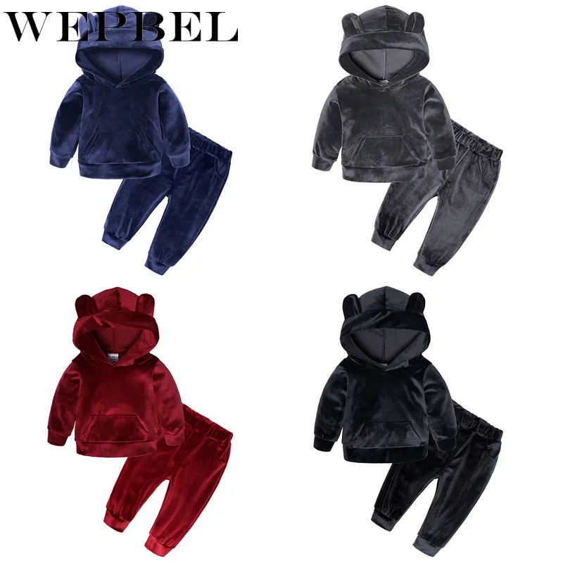 WEPBEL/Детские комплекты одежды для мальчиков и девочек; зимний шерстяной жилет с капюшоном; куртки; брюки; плотные теплые спортивные костюмы; комплекты с брюками