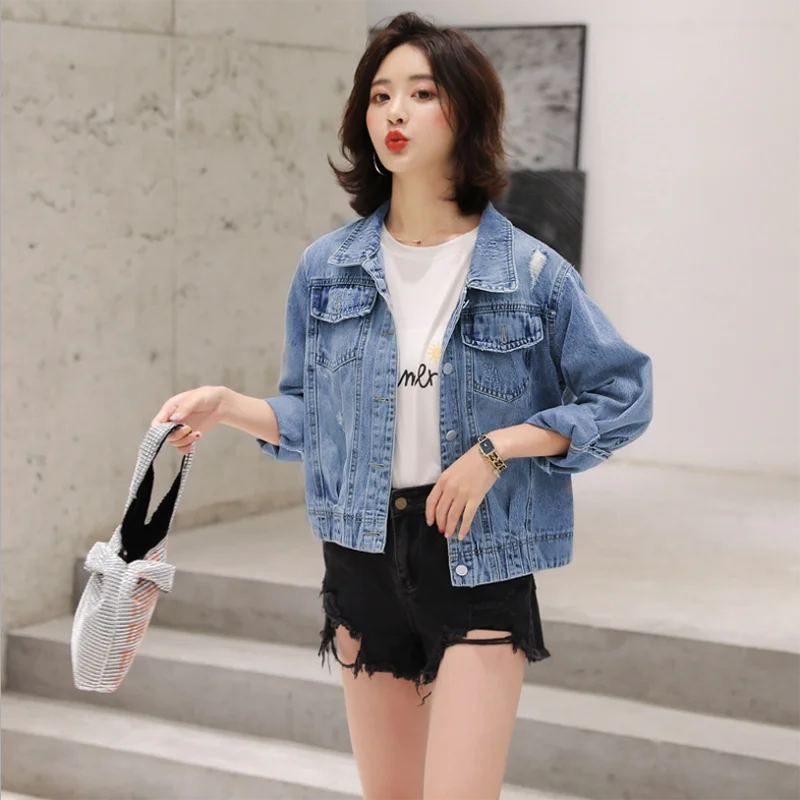 Джинсовая куртка женская весна осень новая одежда мода старые и свободные тонкие