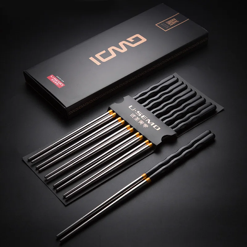 

5pairs Set Pack Non-Slip Stainless Steel Chopsticks Reusable Tableware Dinning Japanese Chopstick Sushi Food Sticks