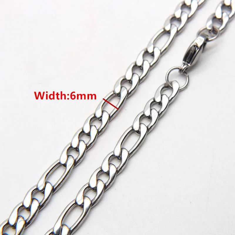 Width about 6mm 50 см, 60 см, 70 см, цепочка Figaro, ювелирное изделие, классическое ожерелье 3-6 мм, цепочка из нержавеющей стали серебряного цвета для мужчин и женщин - Metal Color: Width about 6mm