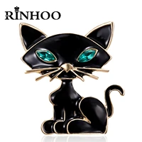 rinhoo cartoon animal cat brooches funny vintage rhinestone cat shirt lapel pins bag cute badge little kitten meow party jewelry
