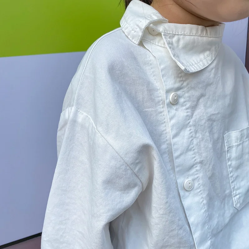 Camisa de estilo coreano para ni&ntilde;os y ni&ntilde;as, blusa informal con escote Irregular, color Beige y caqui, ropa para ni&ntilde;os de 1 a 6 a&ntilde;os, 2021-3