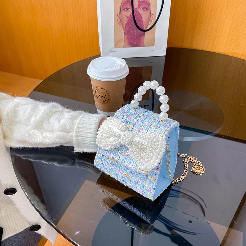 

Kid Shoulder Bag with Pearl Handle, Exquisite Hardware Lock PU Leather Crossbody Accessory