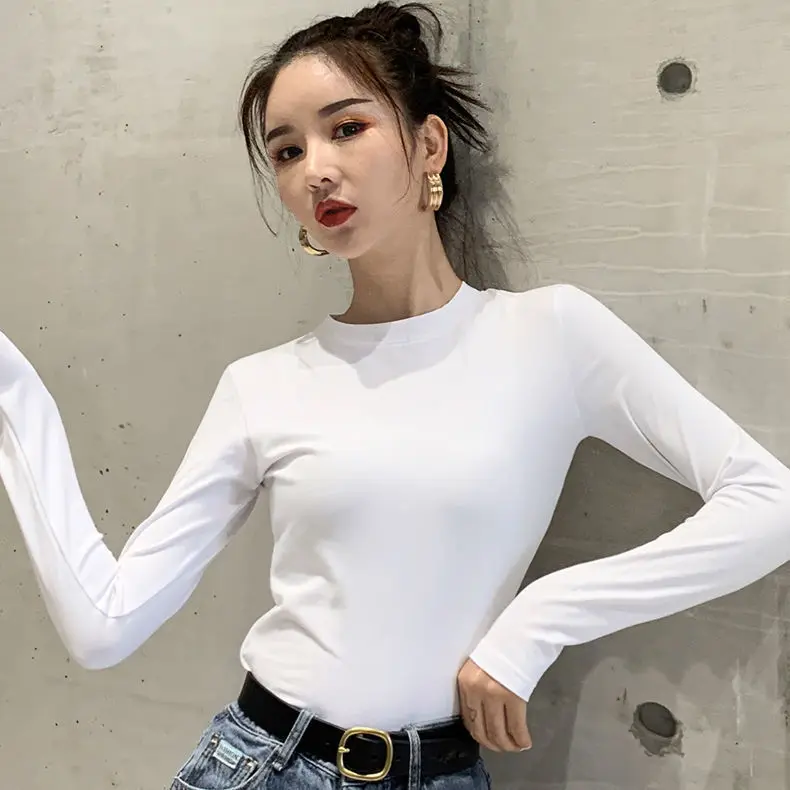 Женские футболки женские с высоким плотно облегающим шею воротником прилегающий