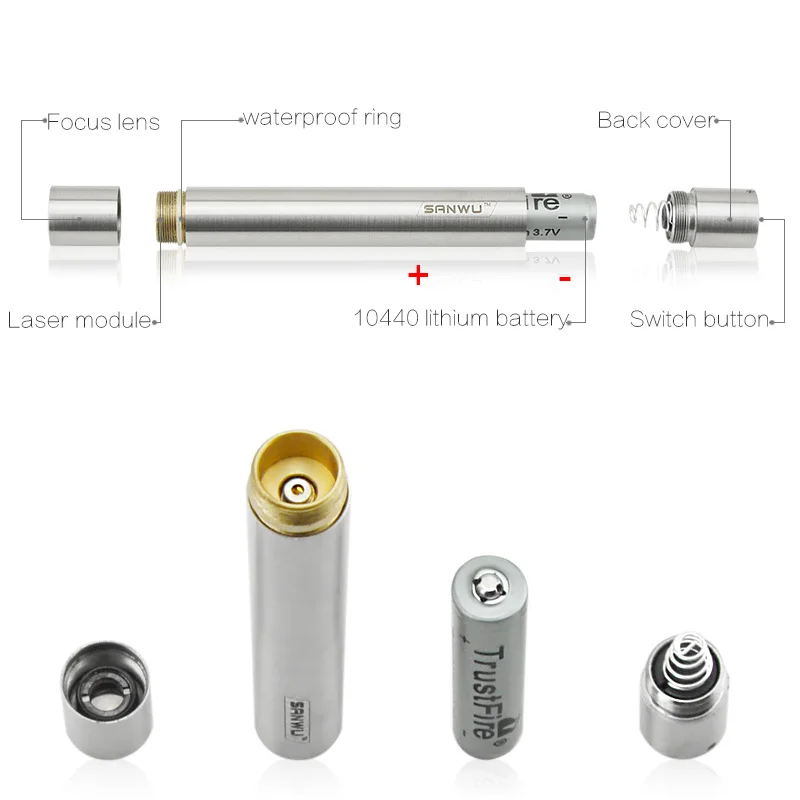 Карманная серия 500 МВт 445нм фокусируемая Синяя лазерная указка (нержавеющая