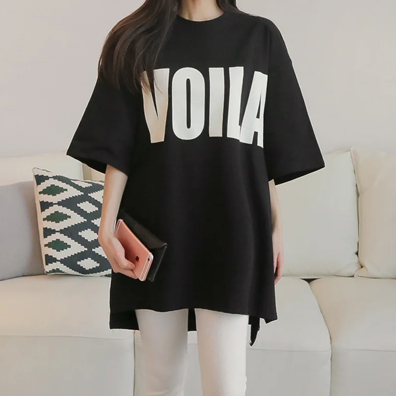 Женская длинная футболка с коротким рукавом и круглым вырезом размеры до 7XL |