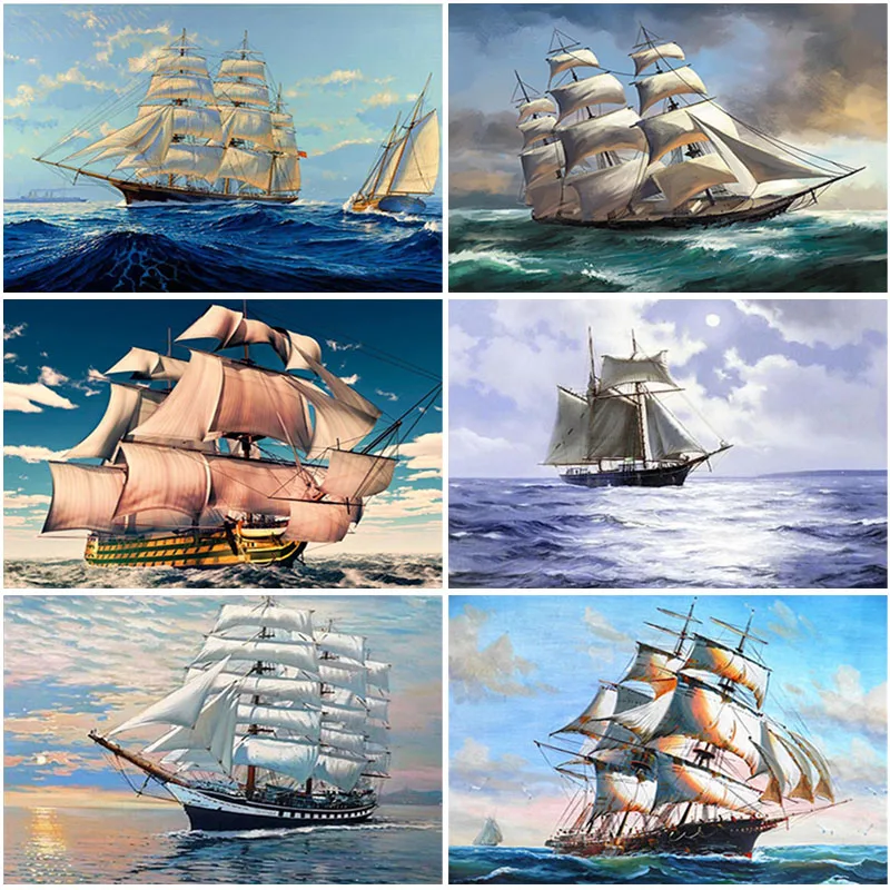 

Cartoon Boat 5D DIY Diamond Painting Full Round Drill Ship Diamond Embroidery Scenery Mosaic Picture of Rhinestone Home Decor