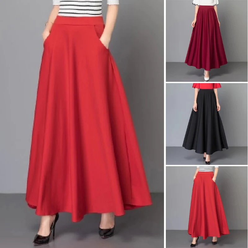 

Summer Fashion Midi Skirts 2021 Women Pleated High Waist Office Work Skirt Casual Solid Loose Zipper Elegant Party Buttoms 2XL