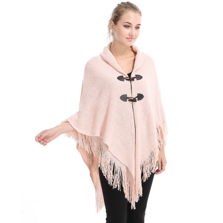 Модное женское пончо с кисточками Женская Пашмина на пуговицах шали шарф
