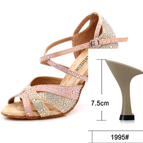Gold heel 7.5cm WUXIJIAO доступно в черном и белом цвете, кроссовки женские танцевальные туфли для джаз, сальса Латина Танцы обувь квадратный Обувь для танцев со стразами свежий Цвет - Цвет: Gold heel 7.5cm