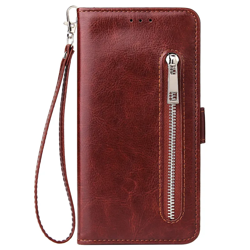 Brown Чехол-кошелек на молнии для iphone 11 PRO MAX X XR XS Max Fundas силиконовый Флип кожаный чехол для iphone 6 7 8 6s Plus Case Capa - Цвет: Brown