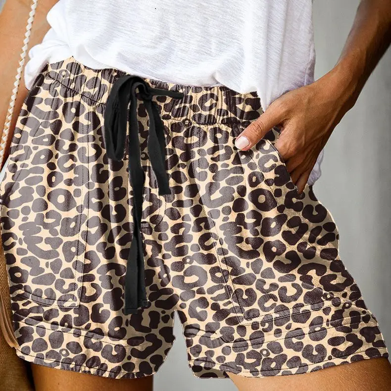 

2021 модные летние женские шнурок размера плюс шорты брюки с леопардовым принтом; Очаровательные женские повседневные хлопковые короткие же...