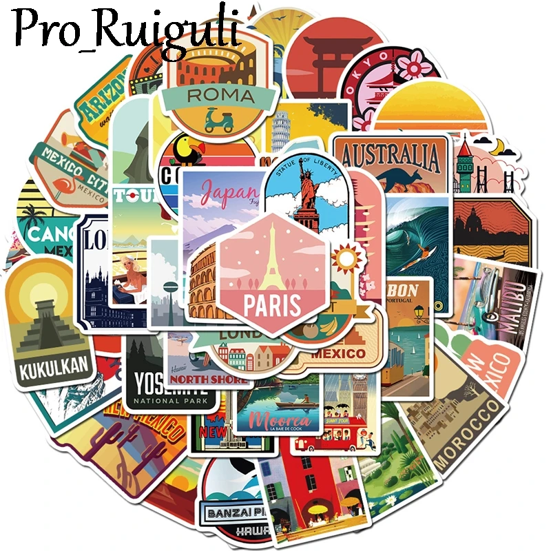 

50pcs Travel City Scenery Stickers decal scrapbooking diy pasters home decoration phone laptop waterproof cartoon accessories