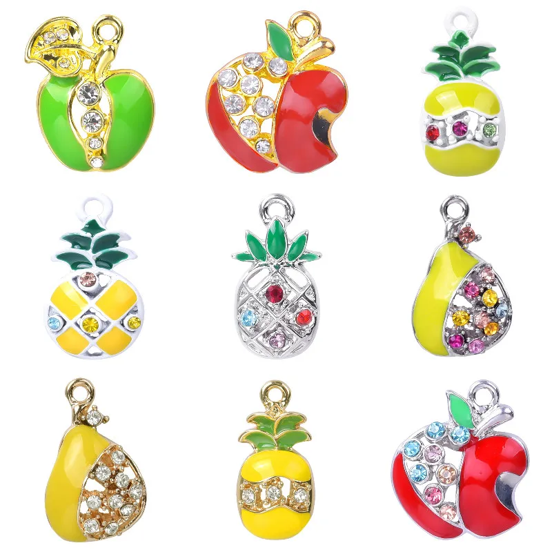 15Pcs Cute Enamel Fruit Pineapple Charms Food Red Apple Pear Pendant Necklaces Making Handmade DIY Jewelry Supplies - купить по