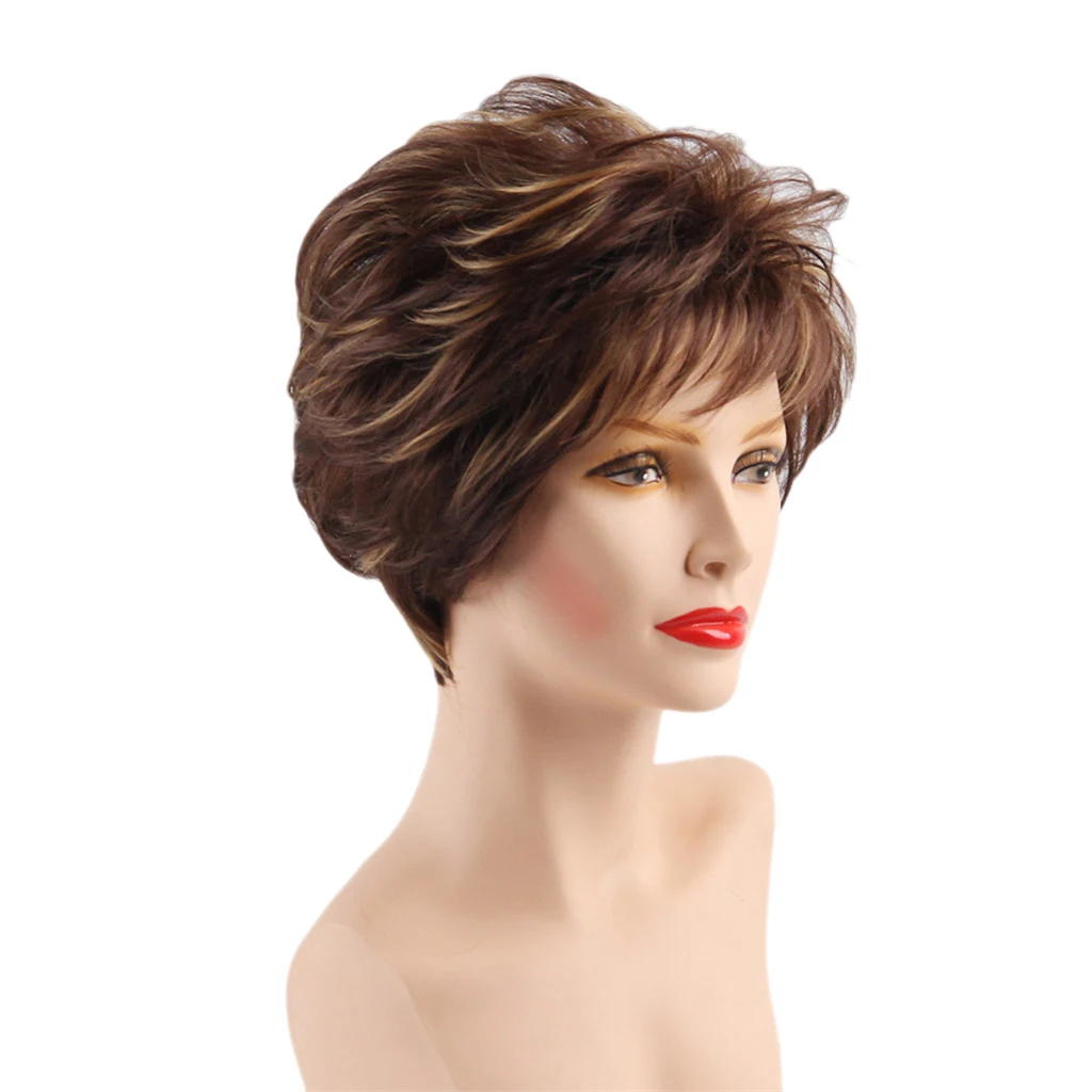 

Lady Fashion Layered Short Curly Full Hair Wig with Banngs +Free Highlight Brown