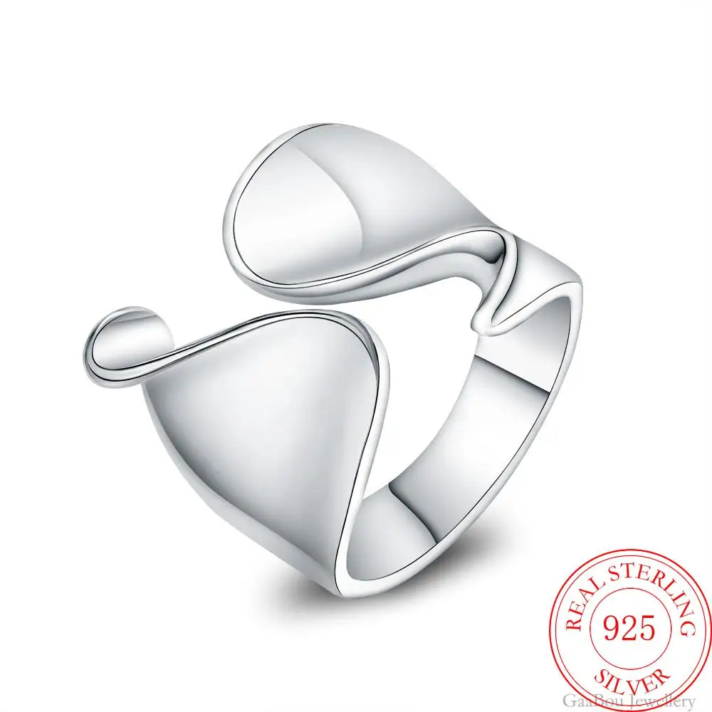 

925 Stamp Silver Color women's wide ring korean Surf Wave Ring Party Wedding Jewelry Accessories Prata