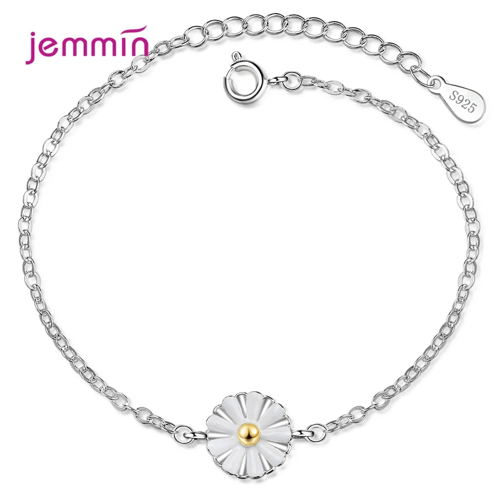 Женский браслет из серебра 925 пробы с маленькими цветами и маргариткой|Гибкие