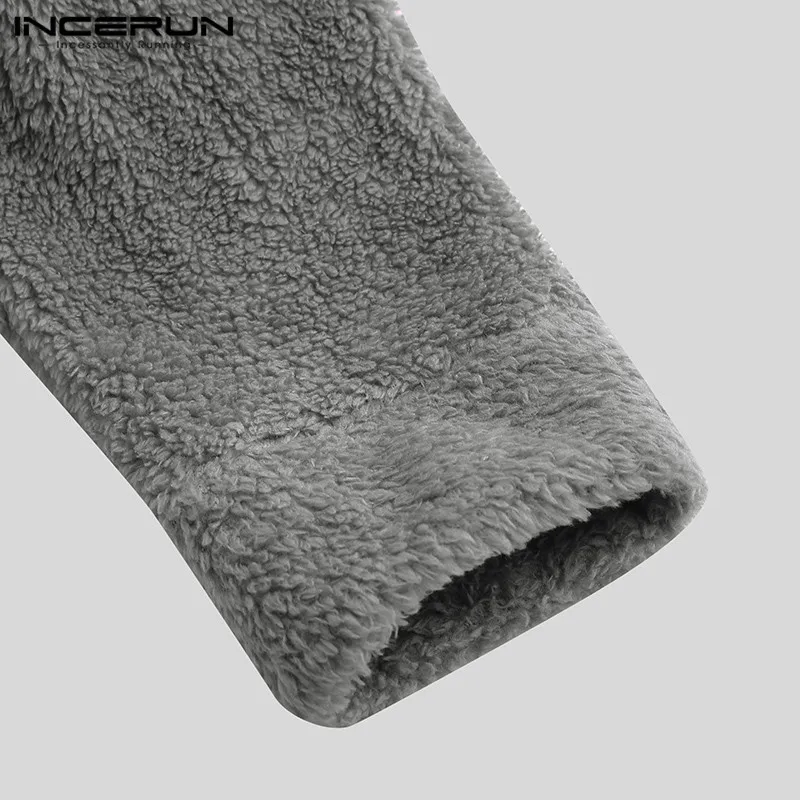 Зимние флисовые мужские куртки пальто Модные пушистые с длинным рукавом Твердые Карманы на пуговицах верхняя одежда Уличная плюшевая верхняя одежда INCERUN