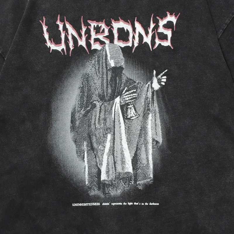 

Summer men's black Gothic T-shirt washed fashion vintage Harajuku oversized short sleeve tee graphic streetwear hip hop punk