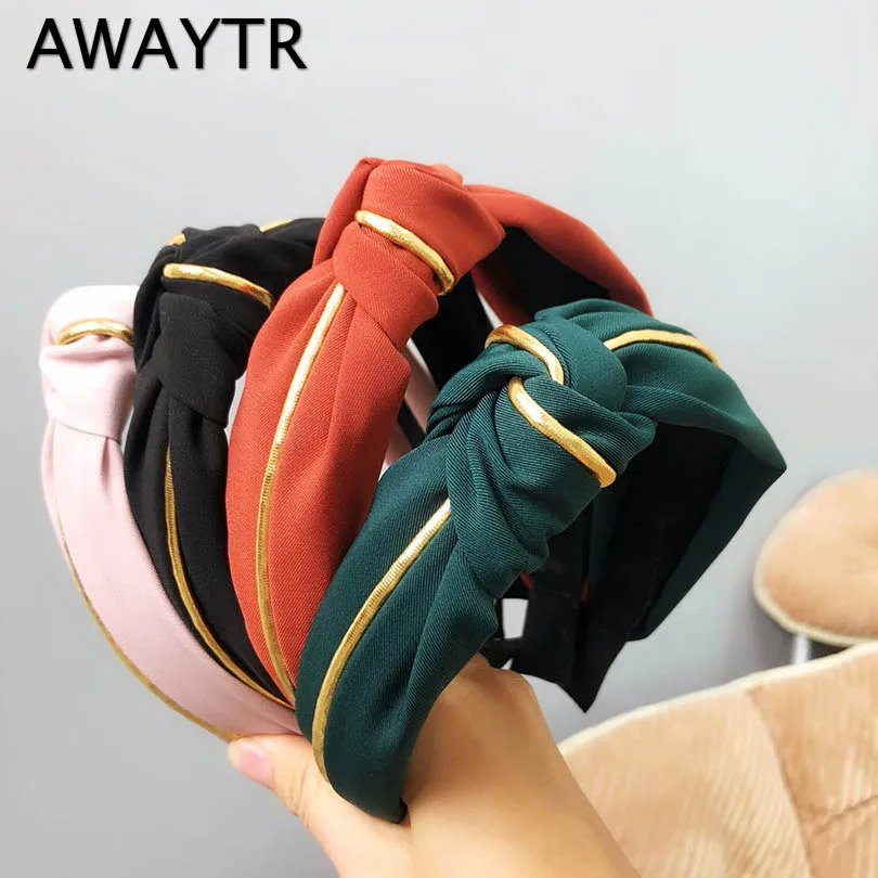 Женский ободок для волос AWAYTR элегантный хлопковый с узлом золотистой линии