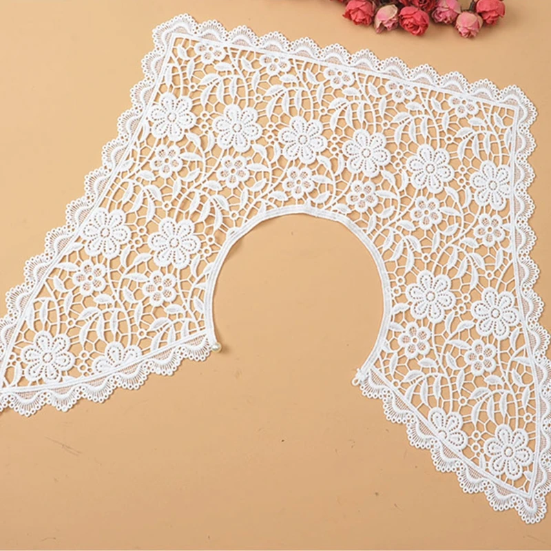 

Women Ribbon Bow Fake Collar Hollow Out Lapel Shawl Embroidery Poncho Capelet