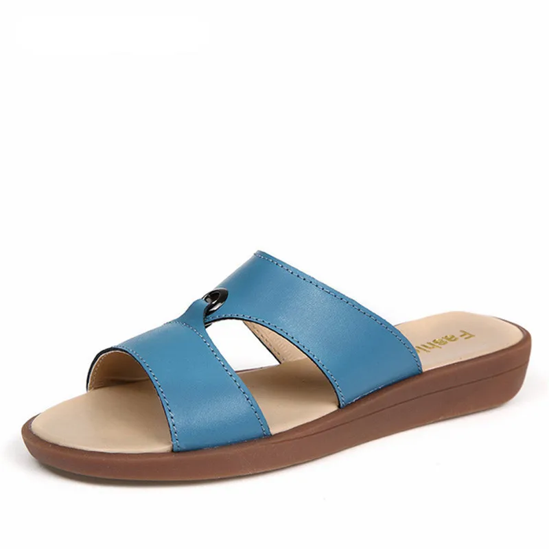 

Casual Women's Sandals Real Cow Leather Flats Shoes Women Slip-On Summer Female Slides Leisure Beach Flip Flops
