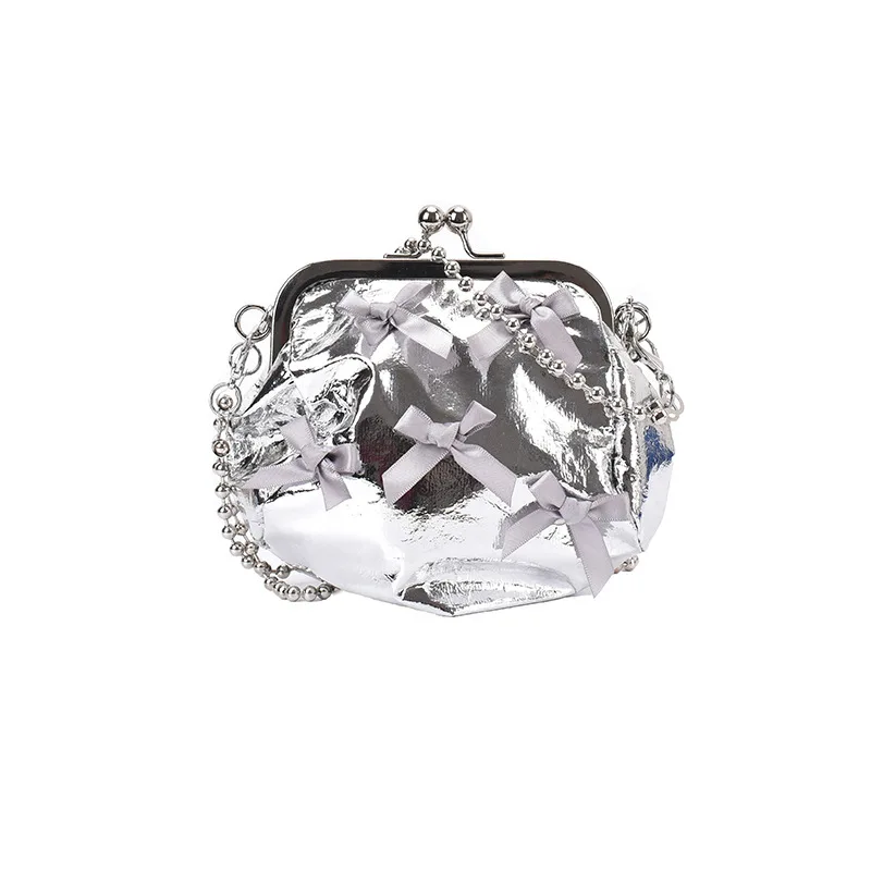 

Ретро сумка с зажимом для рта, женская сумка, новинка 2021, металлический чувственный яркий бант, с цепочкой на одно плечо, трендовый ремень