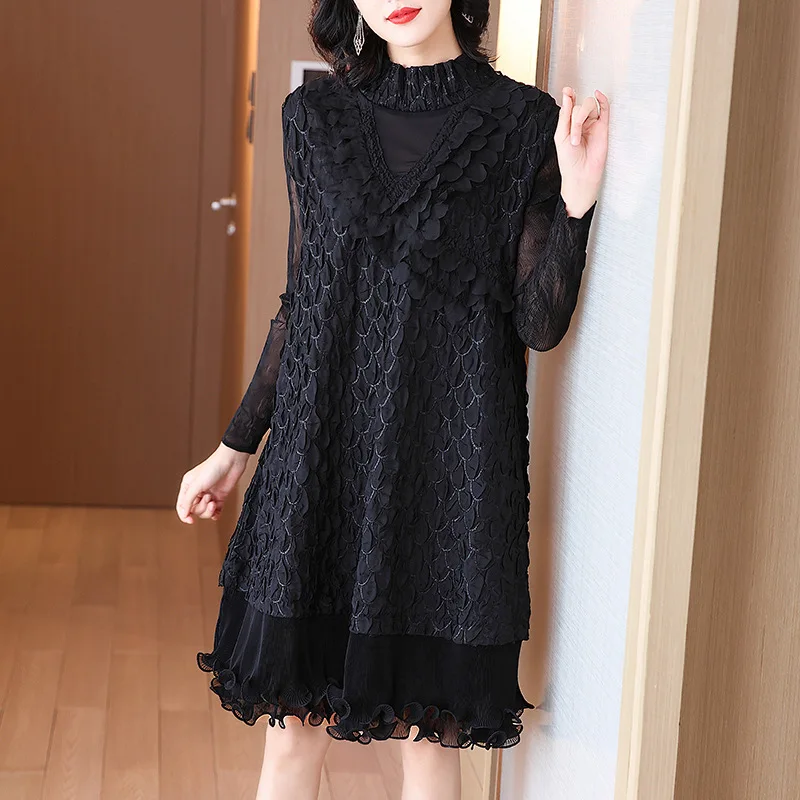 

Autumn And Winter High-end Temperament Long Sleeve A-line Pleated Dress