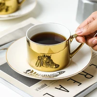250ml ceramic tea cup and saucer set creative golden design porcelain tea bone china coffee mug tea cup set breakfast drinkware