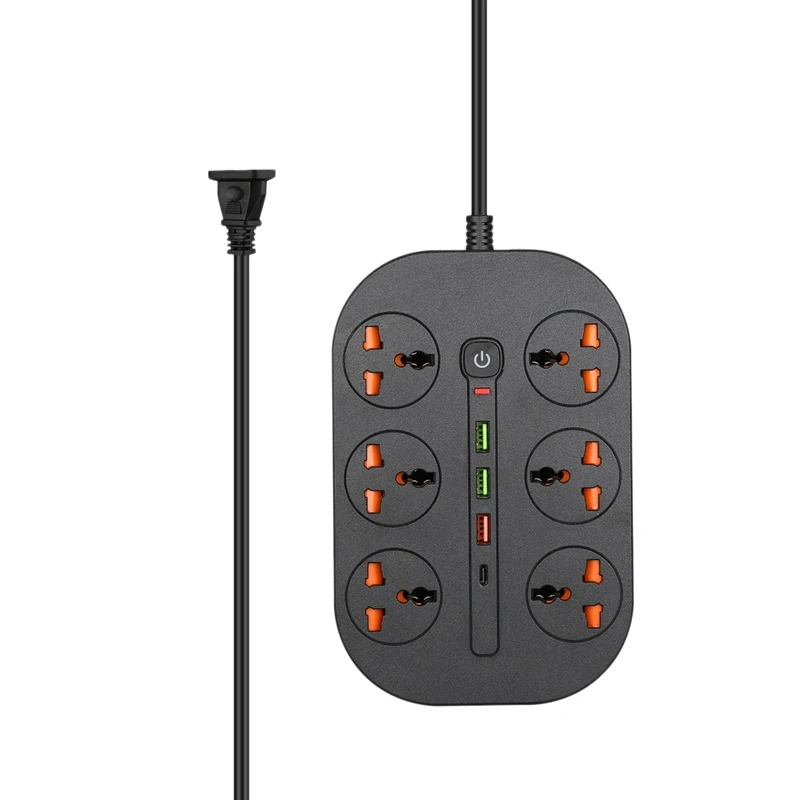 

Power Strip Surge Protector With USB C 20W And 6 Outlets Ports 3000W 16A 6.5 Feet Extension Cord For Dorm Home