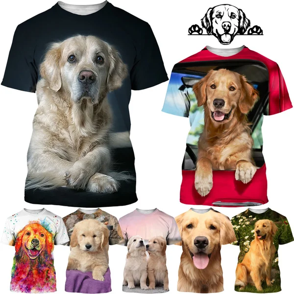 

Summer Cute Golden Retriever 3d Printing T-shirt Men and Women Fashion Casual Cure Funny Dog Round Neck Short Sleeve Tops