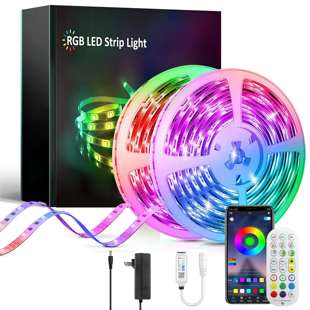 

Гибкая светодиодная ленсветильник s 5050 RGB светильник осветительная полоса с дистанционным управлением, изменяющая цвет, ночник для украшен...