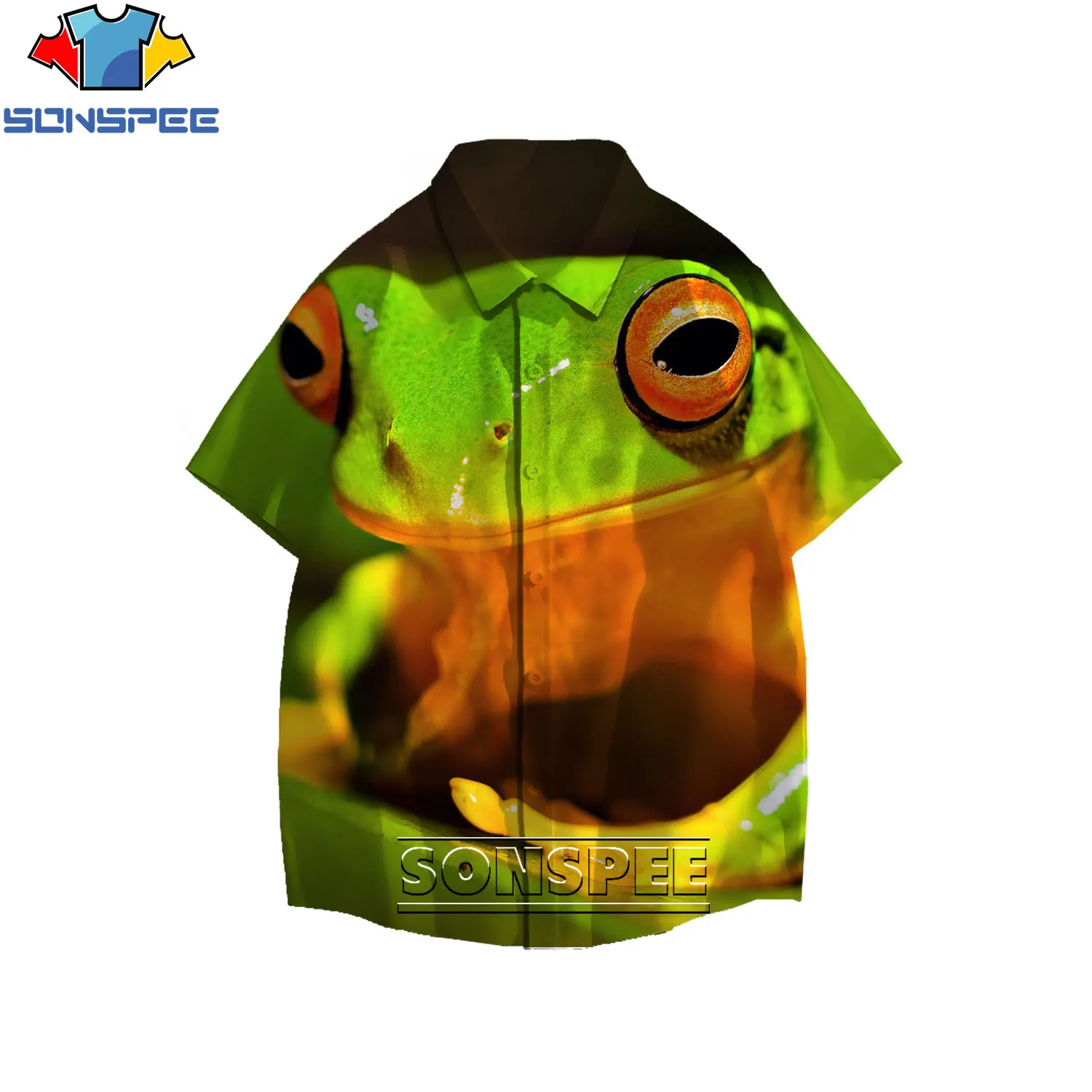 

SONSPEE 3D Men Woman Hawaii Shirt Green Frog Big Eyes Cute Realistic Harajuku Hip Hop Outdoor Sports Leisure Plus Size Top