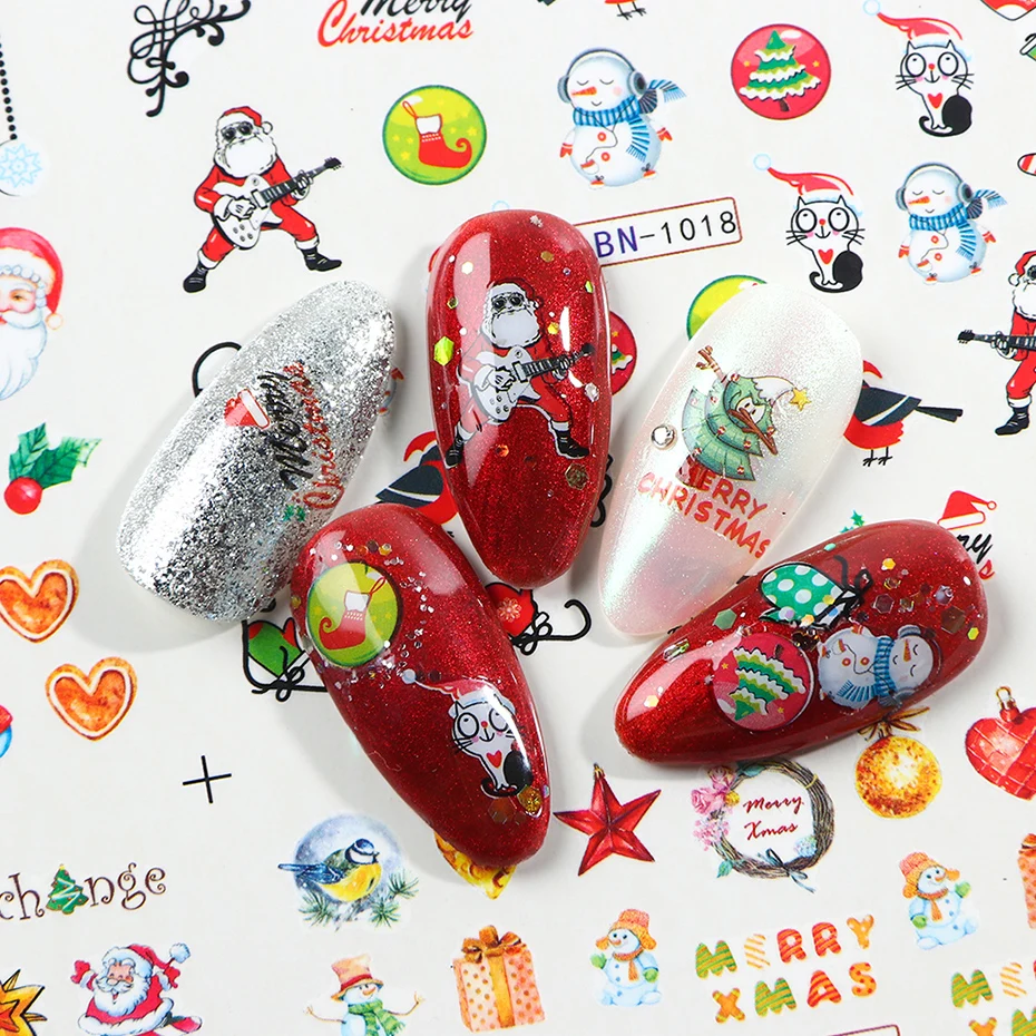 12 видов конструкций наклейки на Рождество Санта-Клауса для дизайна ногтей