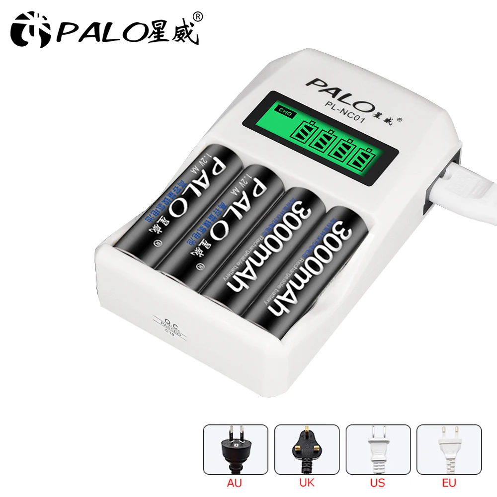 PALO 16 шт. AA Аккумуляторная батарея 3000 мАч 1 2 в Ni MH + LCD зарядное устройство для 1.2В CD AAA