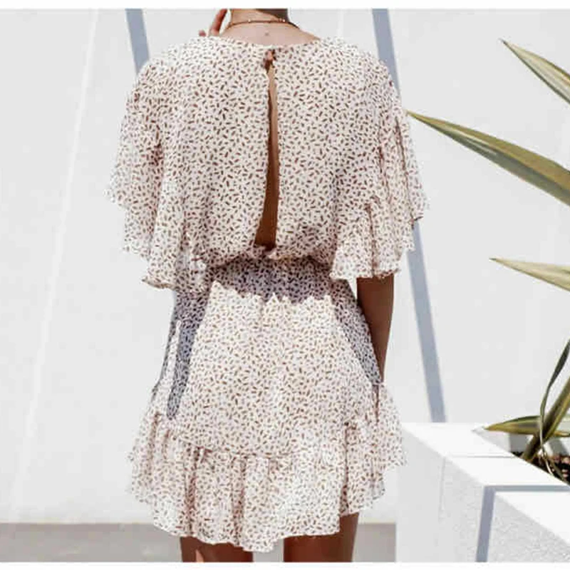 

Women Summer Dress Boho Fashion Casual Sexy Deep V-neck Loose Print Chiffon Ruffles Short Sleeve Beach Party Mini Dresses Robe