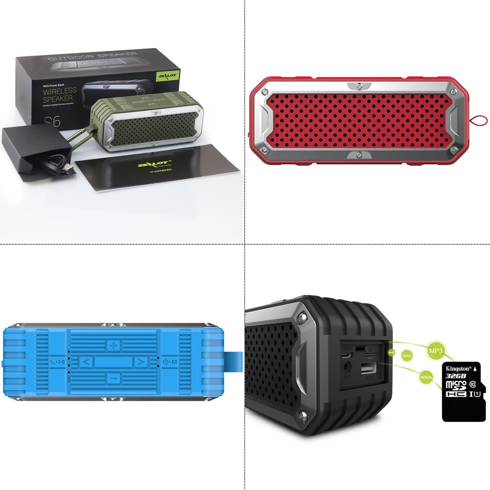 

S6 3D Stereo Bluetooth Speaker Waterproof Outdoor Wireless Subwoofer Handsfree Support AUX TF Card 4000mAh Battery