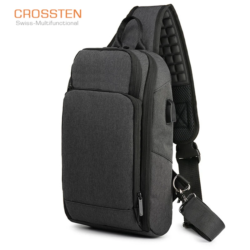 

Crossten High Quality Men Bag USB Charging Chest Bag Anti theft Splashproof Chest Bag Outdoor Bags Short Trip Messenger Bags