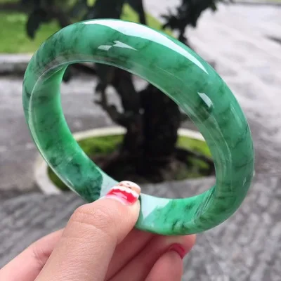 

Zheru Jewelry Natural Green Burmese Jade 54-64mm Bracelet Elegant Princess Jewelry Best Gift for Mother and Girlfriend