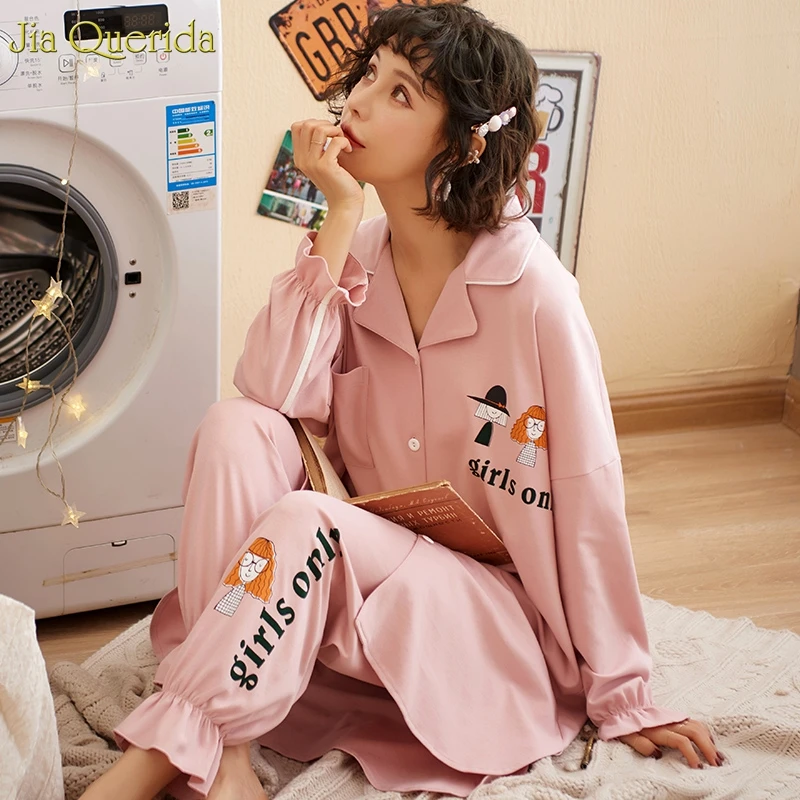 Женская пижама хлопковая длинная Пижама плюс размер свободный весна 2020 новинка